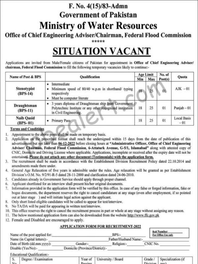 Ministry of Water Resources Islamabad Jobs 2022